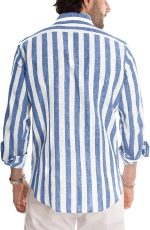 JMIERR Men's Casual Stylish Long Sleeve Button-Down Shirts Striped Dress Shirts Cotton Shirt - Image 8
